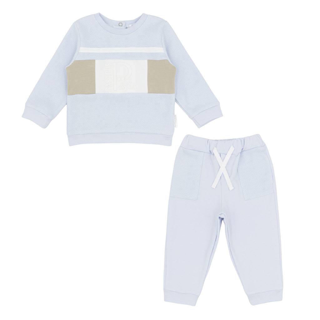 AW26 Pastels & Co Boys Blue & Beige Hooded Track Suit - Adam