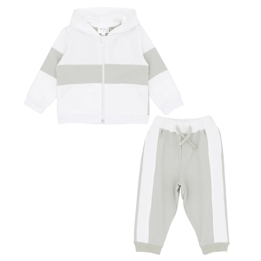 Pastels & Co Boys White and Sage Green Hooded Tracksuit Set - Henry