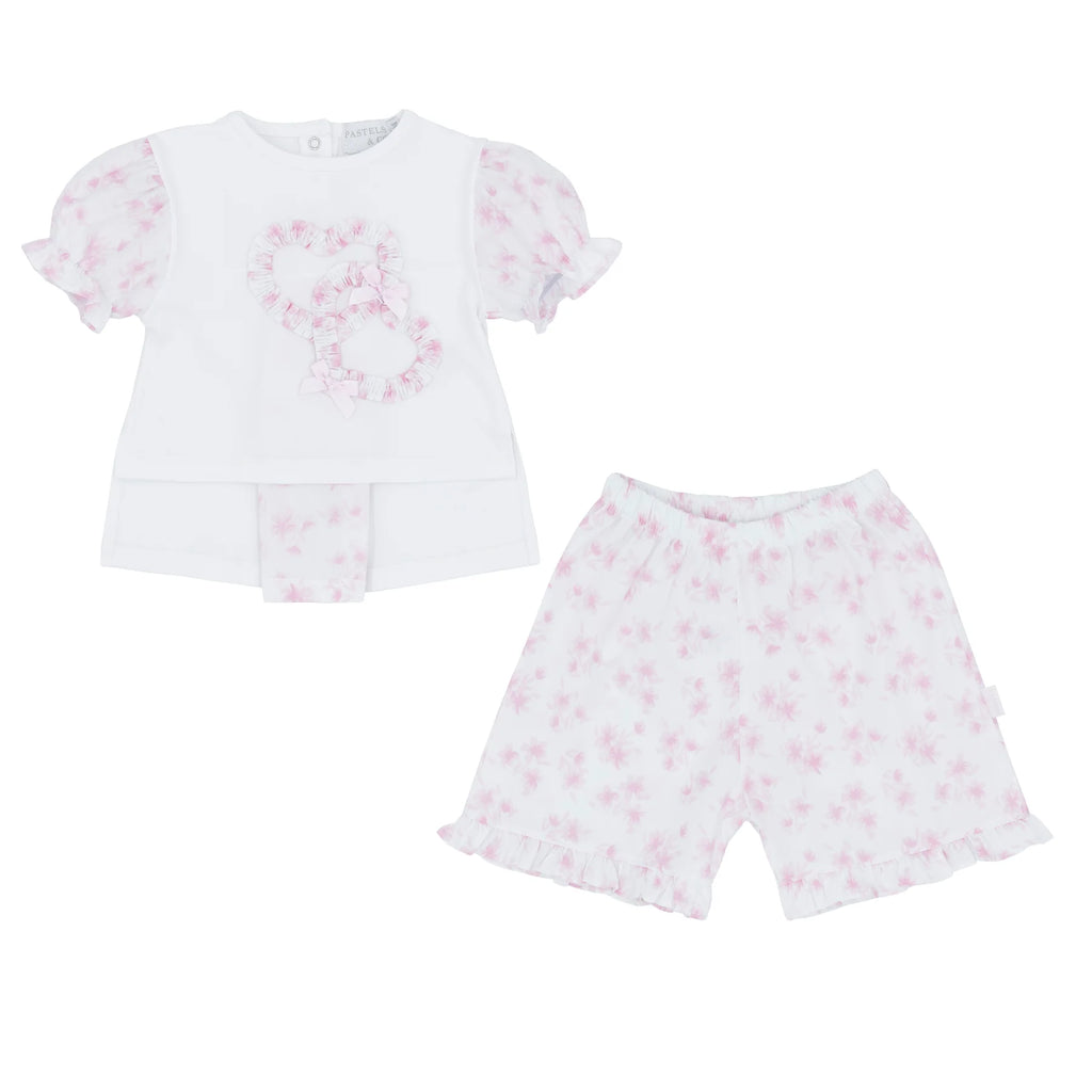 Pastels & Co Girls Pink Floral Short Set