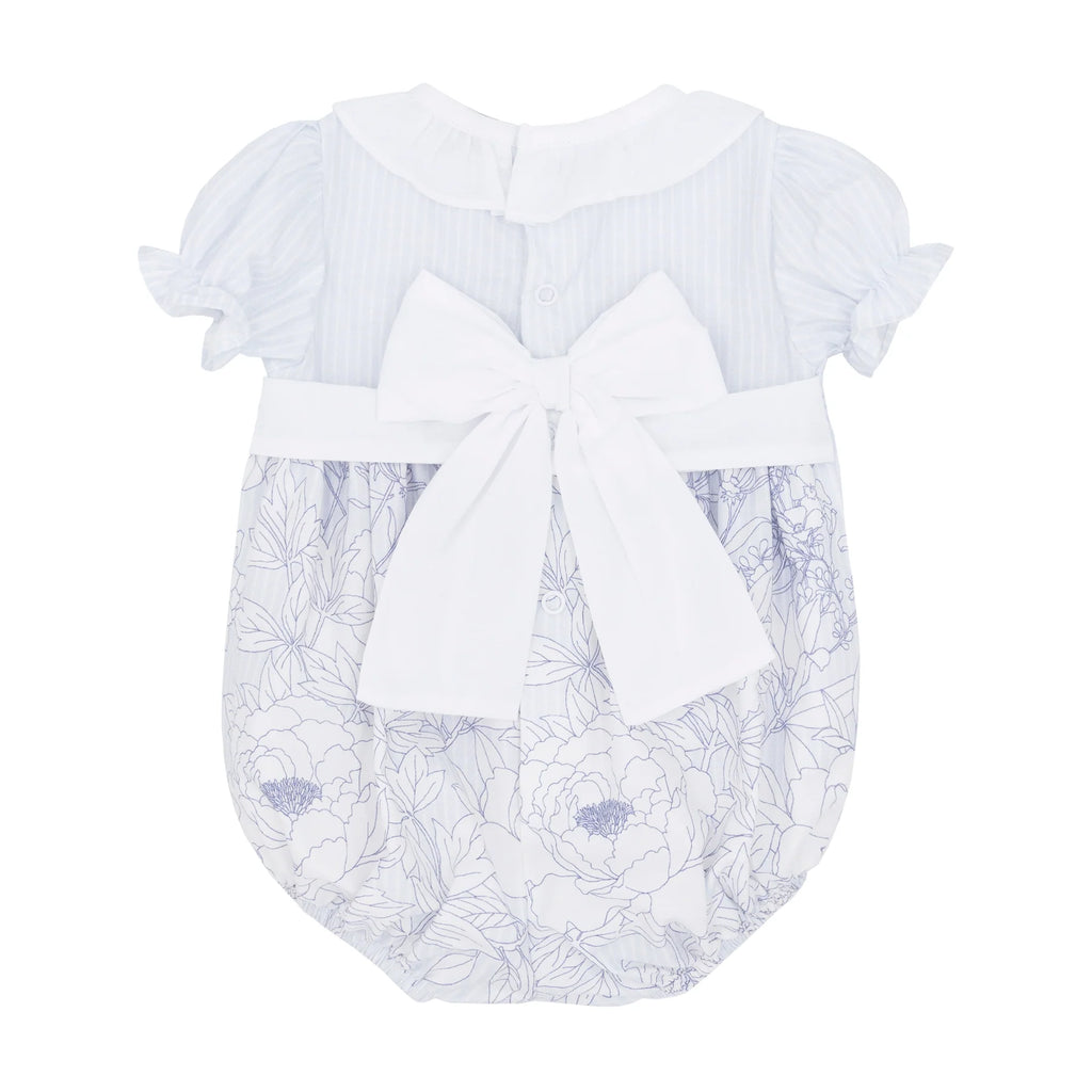 Pastels & Co Baby Girls Blue Floral Smocked Romper Lexi