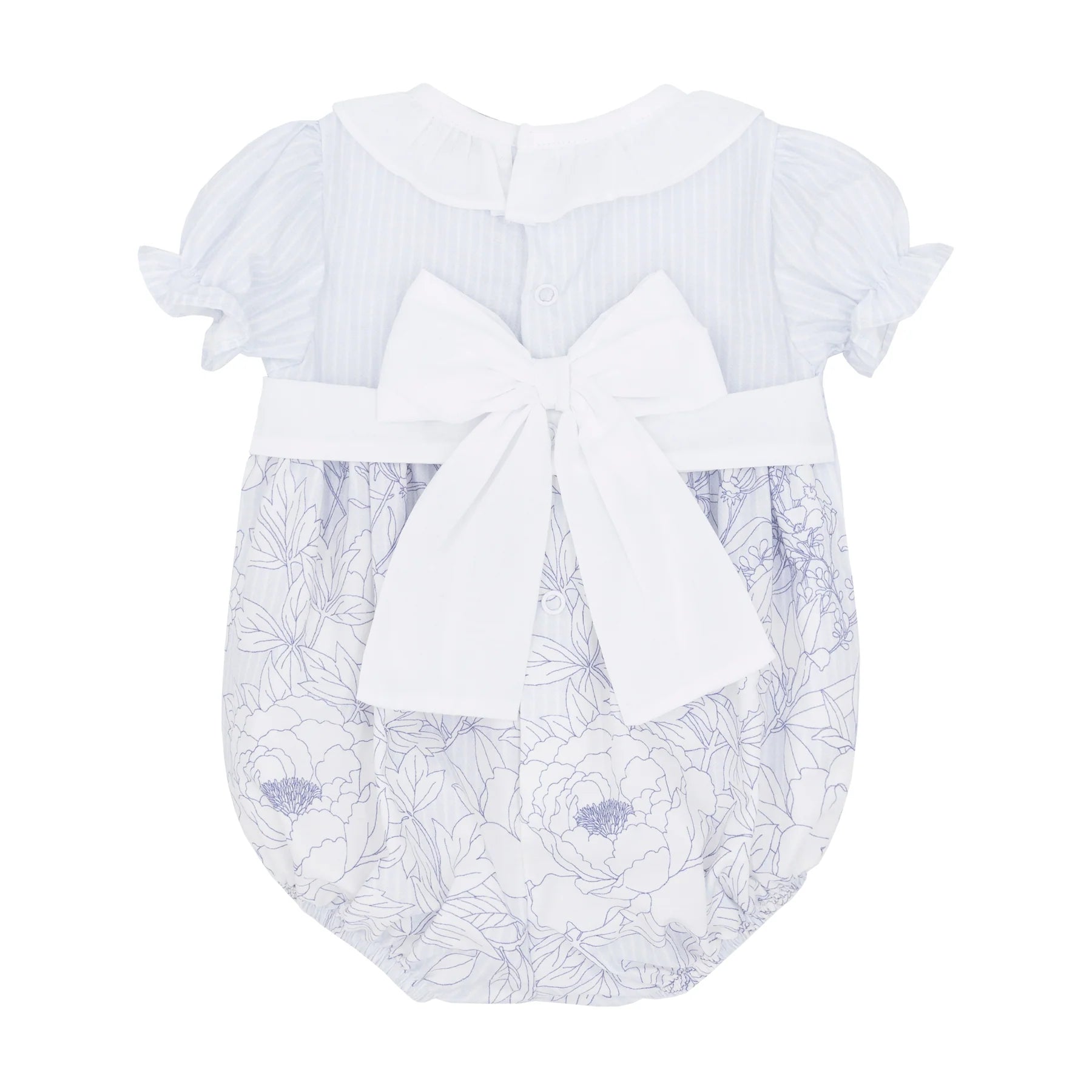 Pastels & Co Baby Girls Blue Floral Smocked Romper Lexi