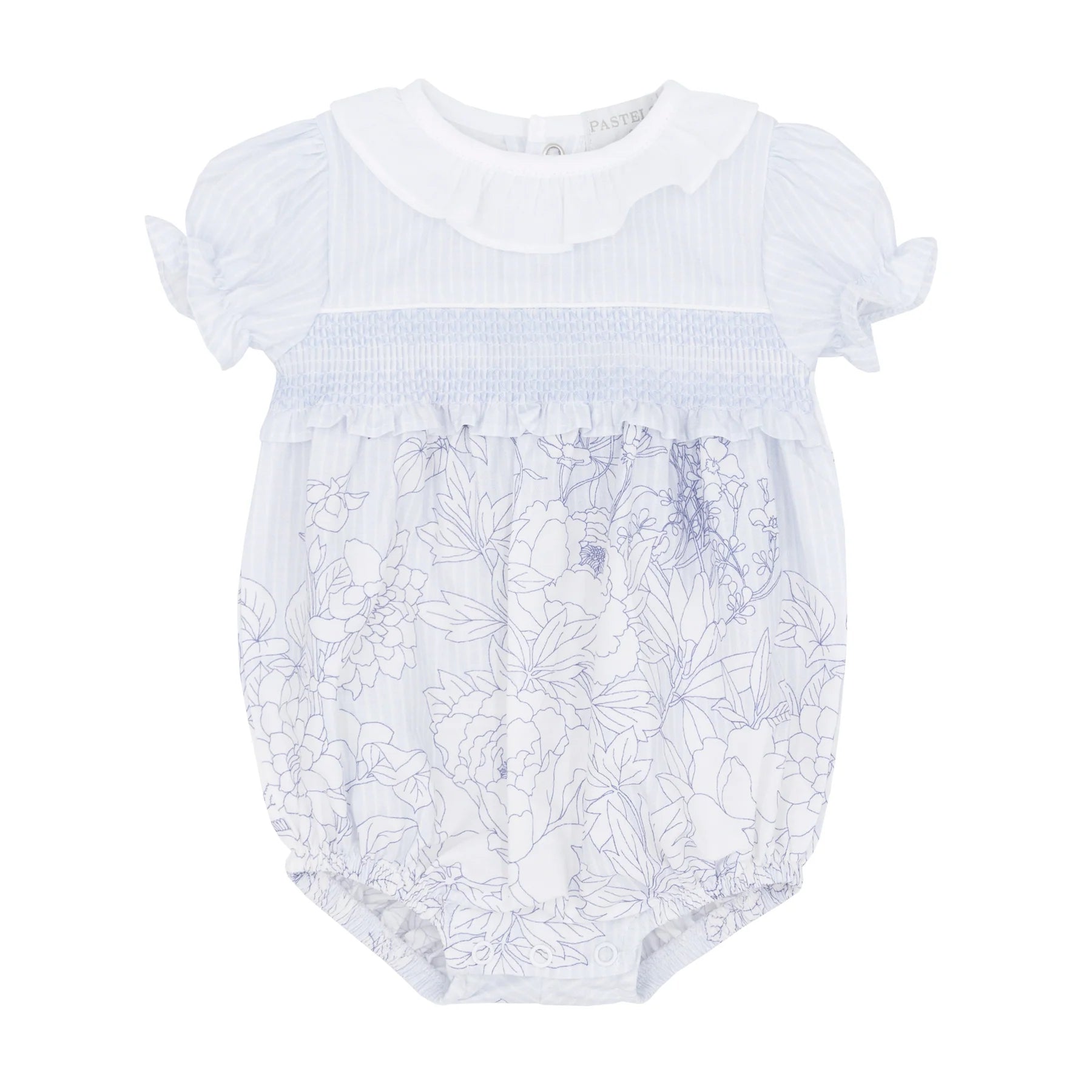 Pastels & Co Baby Girls Blue Floral Smocked Romper Lexi