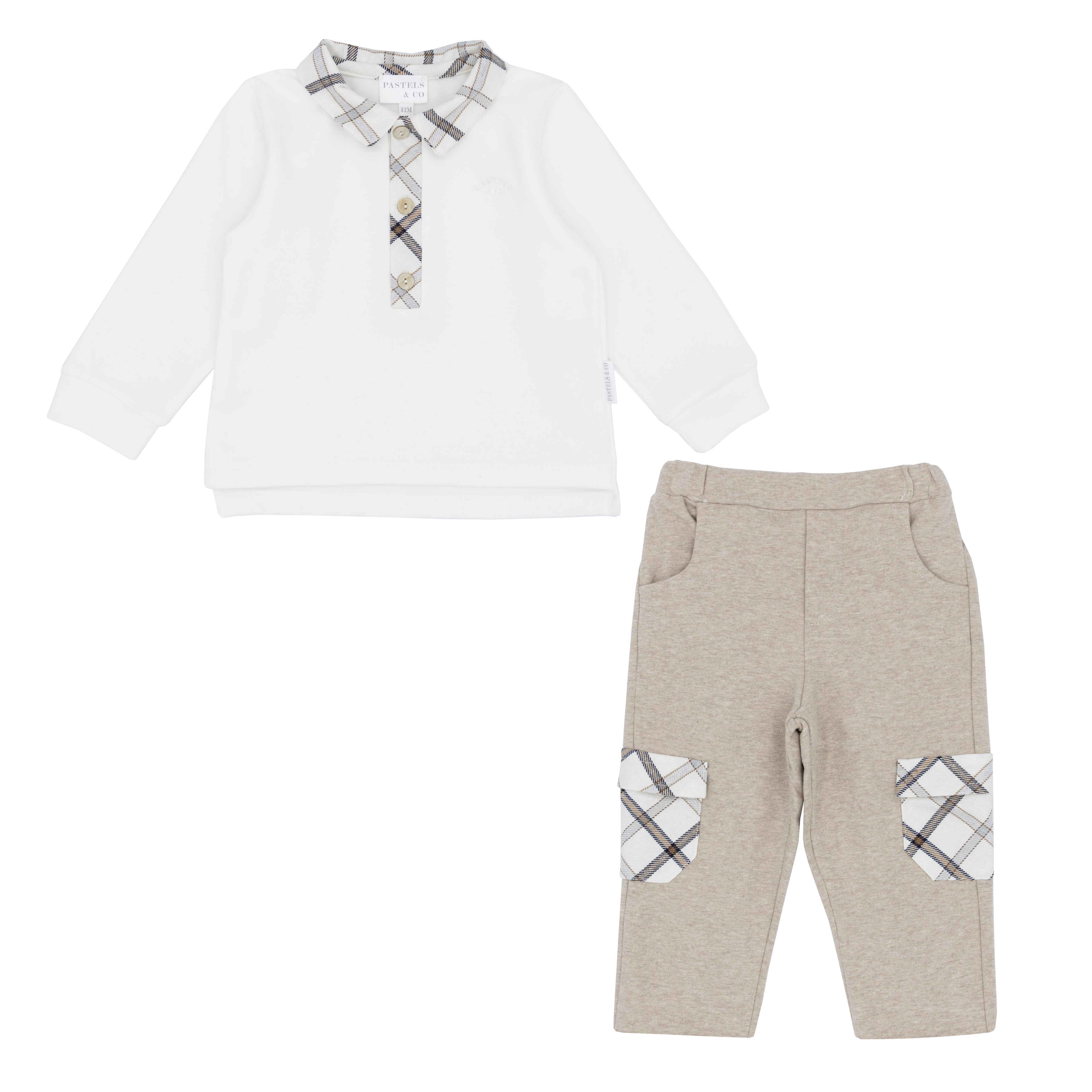 AW25 Pastels & Co Boys Cream & Beige Braid Polo Set