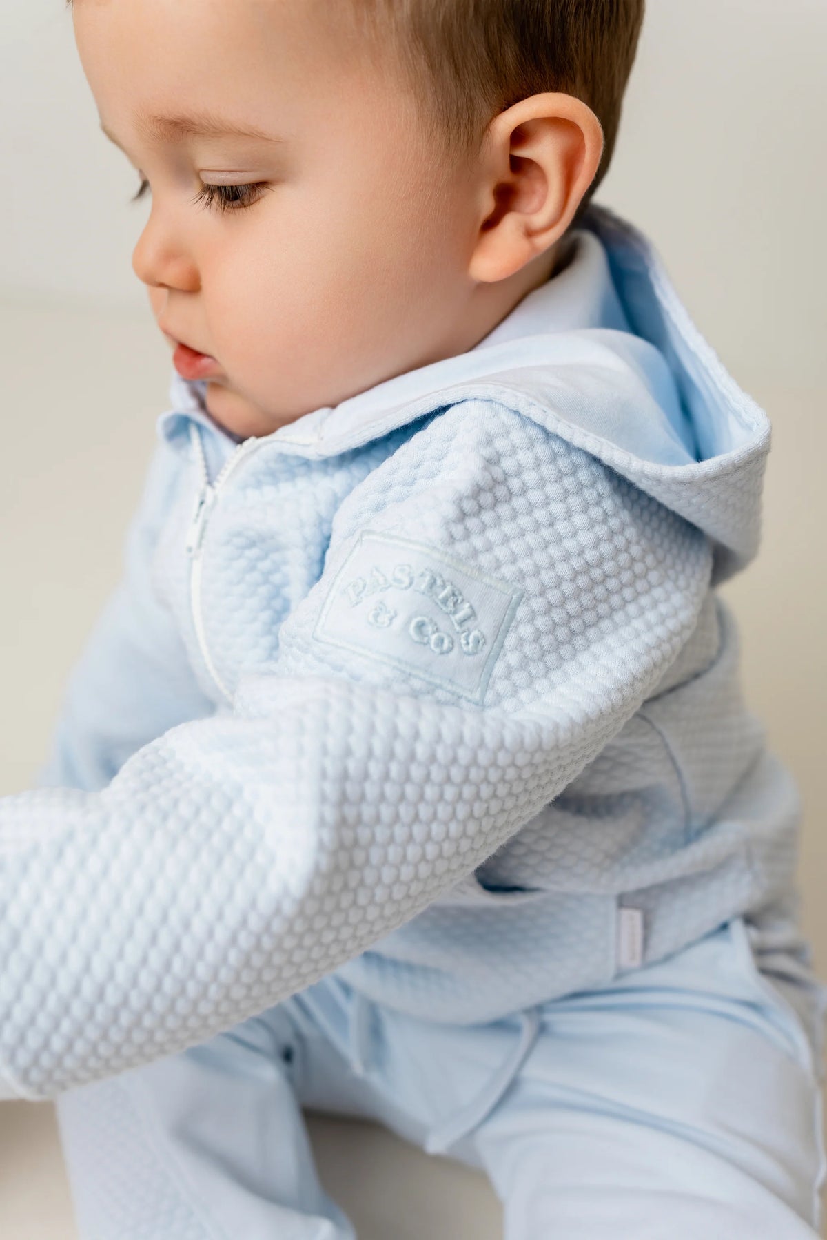 AW26 Pastels & Co Boys Blue Hooded Quarter Zip Track Suit - Arran