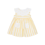 Deolinda Girls Lemon Striped Dress with Daisy Detail