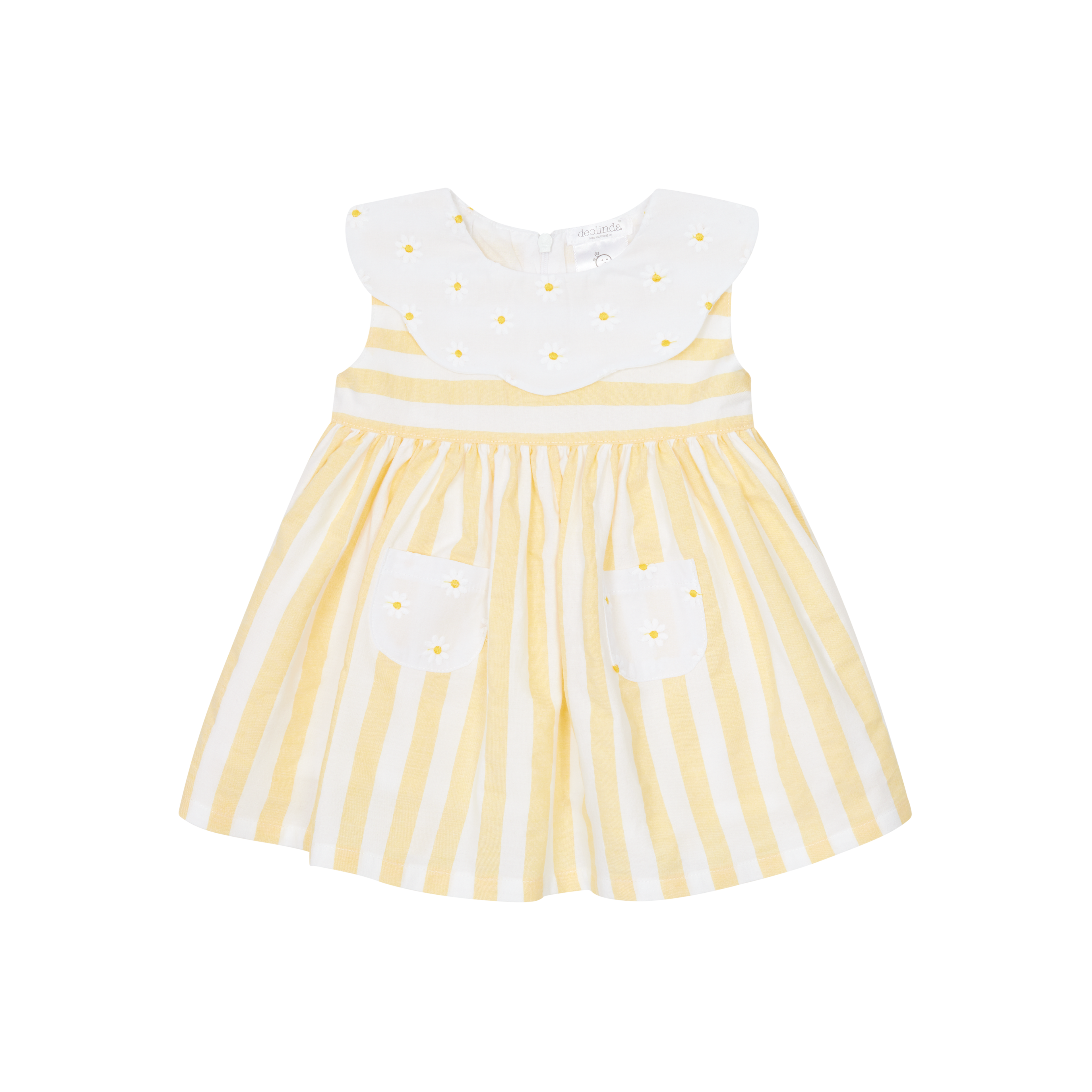 Deolinda Girls Lemon Striped Dress with Daisy Detail
