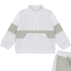 Pastels & Co Boys White and Sage Green Tracksuit Set with Half Zip Top - Harvey