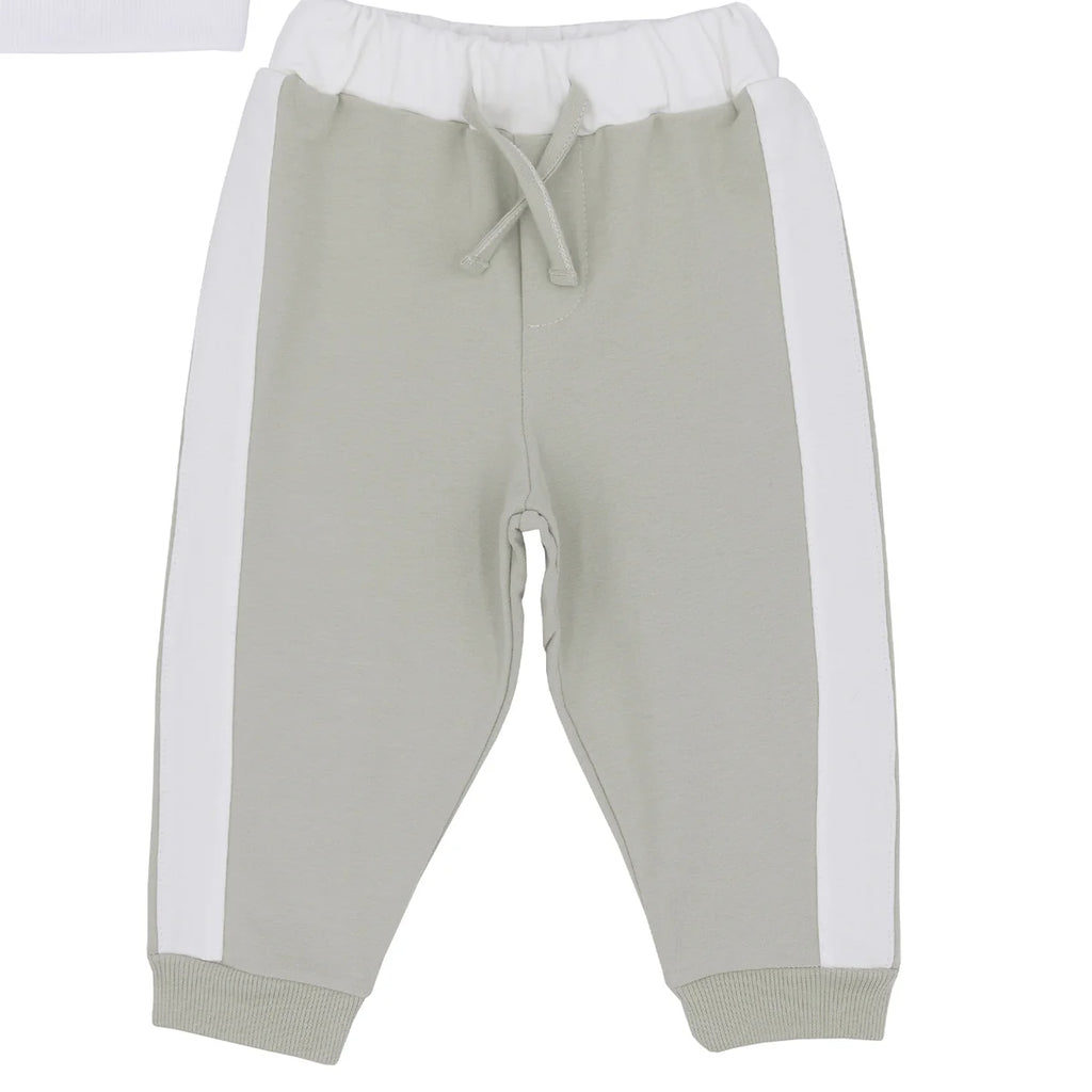 Pastels & Co Boys White and Sage Green Tracksuit Set with Half Zip Top - Harvey