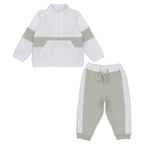 Pastels & Co Boys White and Sage Green Tracksuit Set with Half Zip Top - Harvey