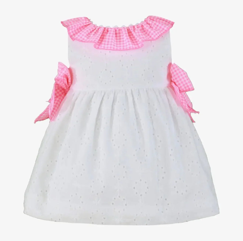 SS26 Miranda Baby Girls Gingham Dress White & Neon Pink