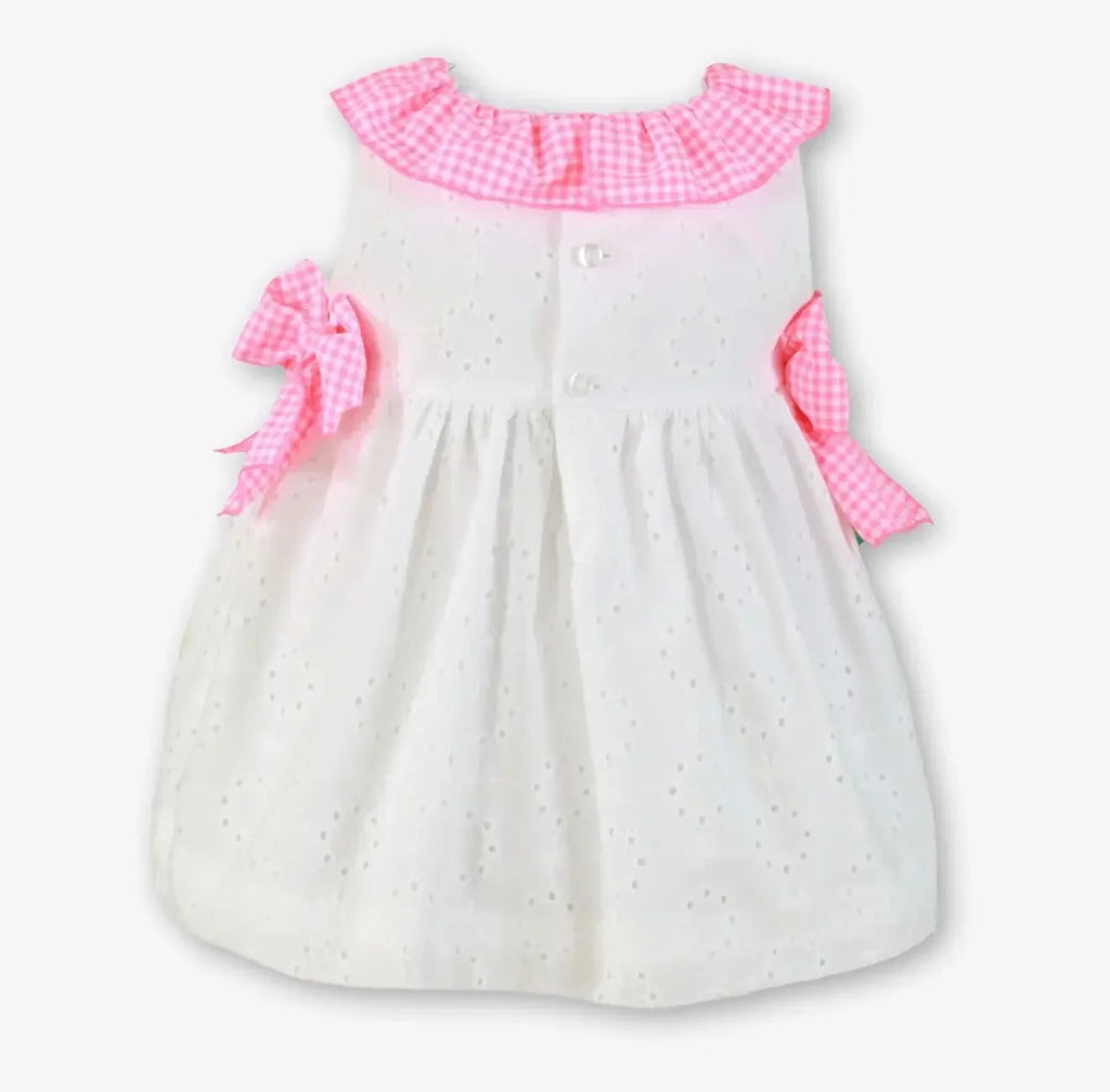 SS26 Miranda Baby Girls Gingham Dress White & Neon Pink