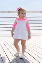 SS26 Miranda Baby Girls Gingham Dress White & Neon Pink