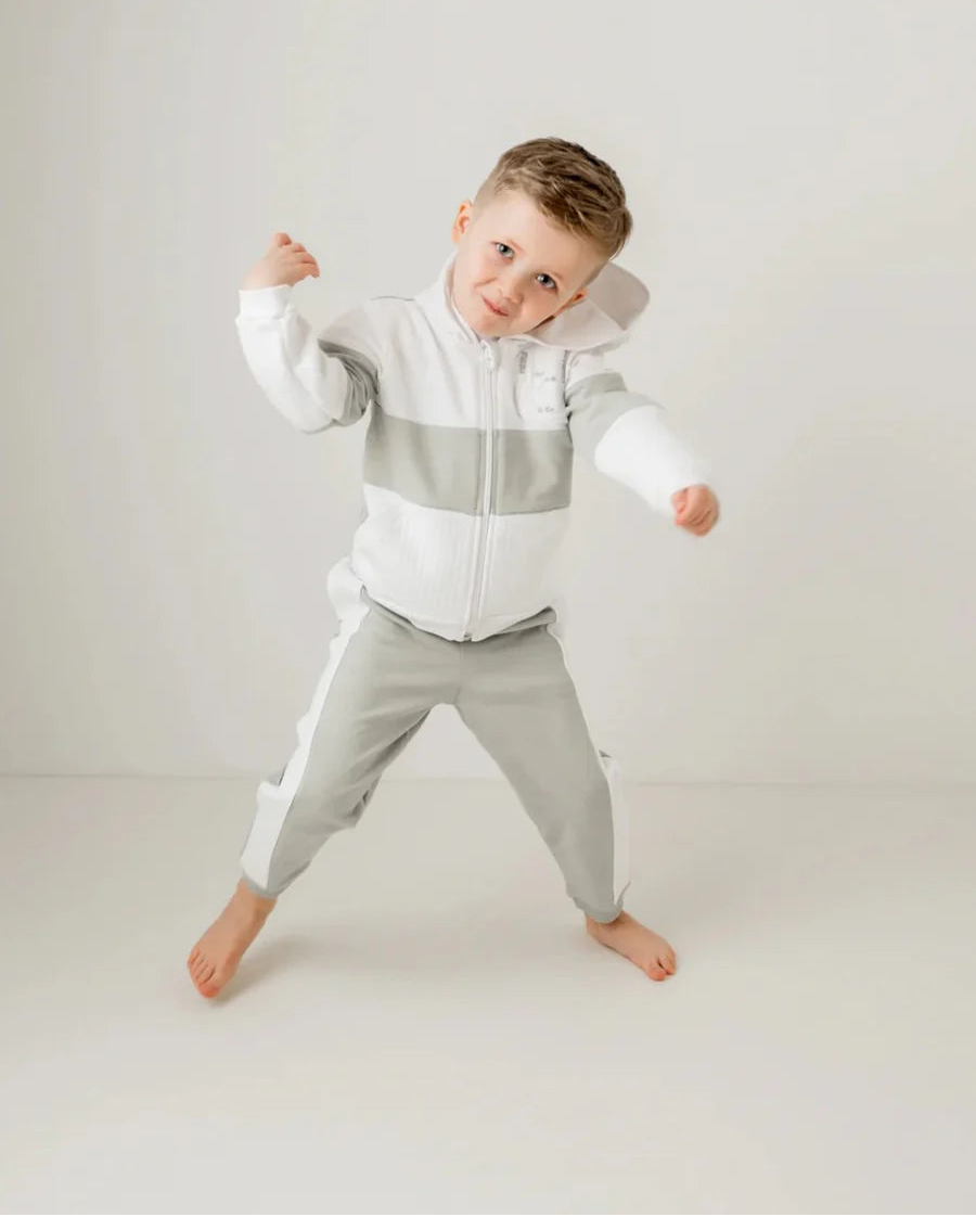 Pastels & Co Boys White and Sage Green Hooded Tracksuit Set - Henry