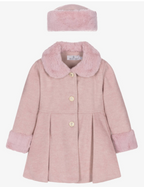 AW25 Beau KiD Girls Pink Wool & Faux Fur Coat & Hat Set