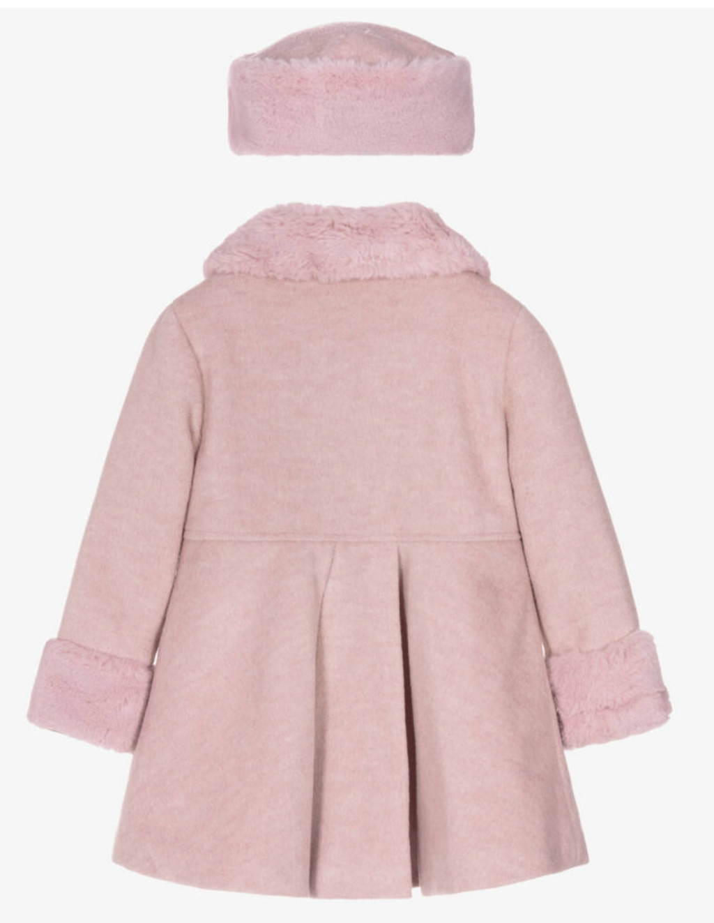 AW25 Beau KiD Girls Pink Wool & Faux Fur Coat & Hat Set
