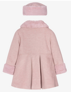 AW25 Beau KiD Girls Pink Wool & Faux Fur Coat & Hat Set