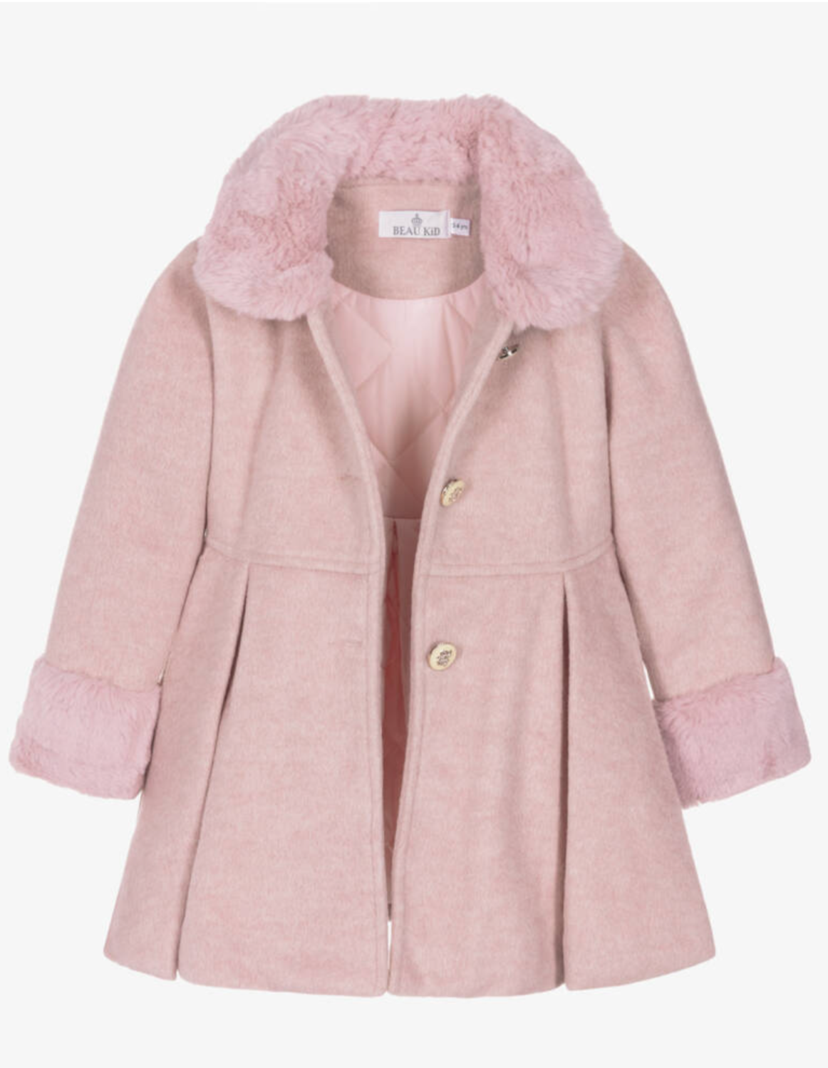 AW25 Beau KiD Girls Pink Wool & Faux Fur Coat & Hat Set
