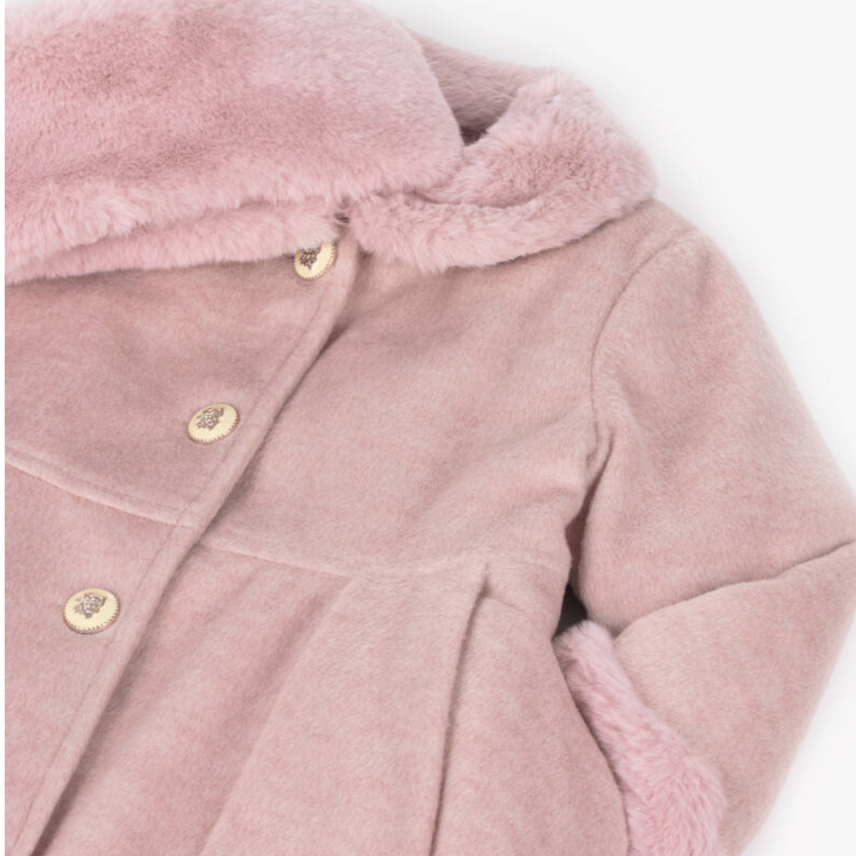 AW25 Beau KiD Girls Pink Wool & Faux Fur Coat & Hat Set