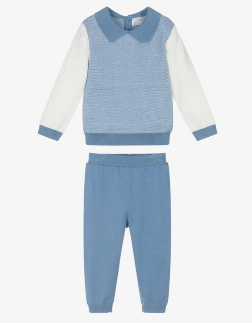 AW25 Beau KiD Boys Blue & White Knitted Trouser Set