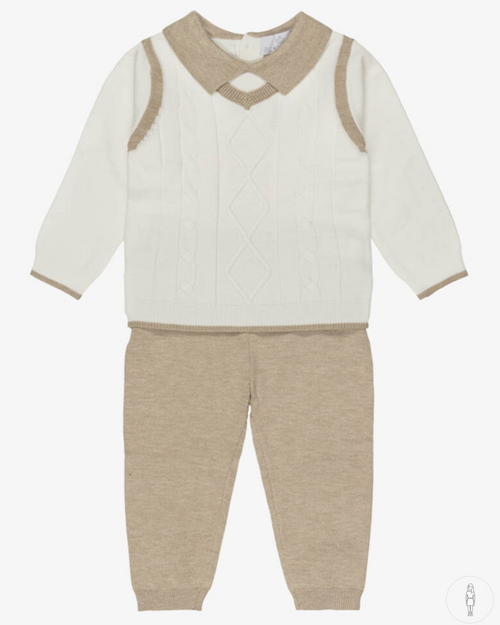 AW25 Beau KiD Boys Blue & White Knitted Trouser Set