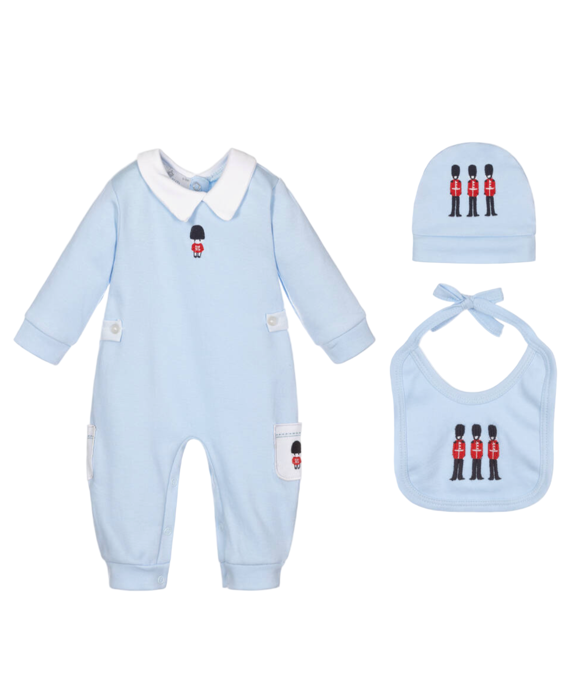 AW25 Beau KiD Boys Blue Soldier Babygrow, Hat & Bib Gift Set