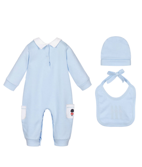 AW25 Beau KiD Boys Blue Soldier Babygrow, Hat & Bib Gift Set