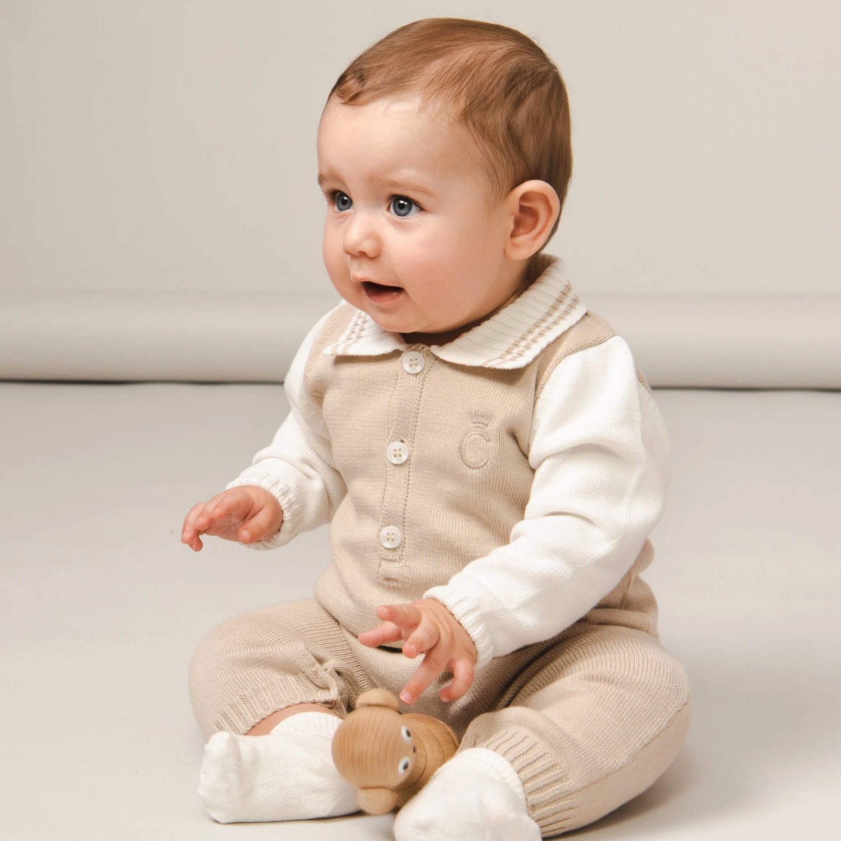 Caramelo Kids Baby Boys Beige Knit Romper