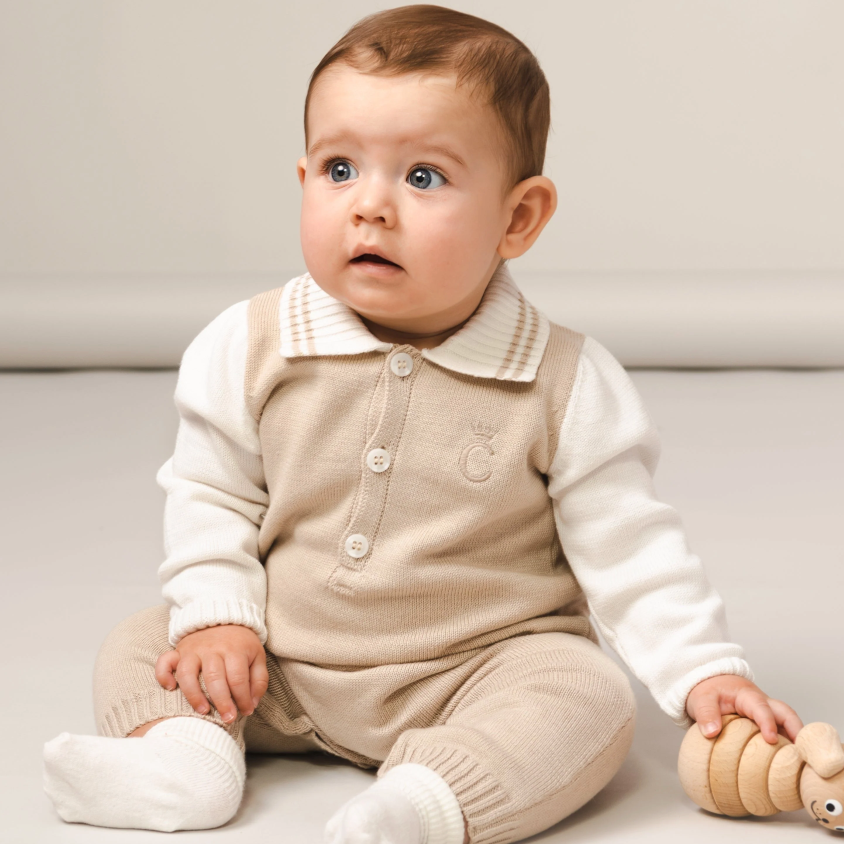 Caramelo Kids Baby Boys Beige Knit Romper