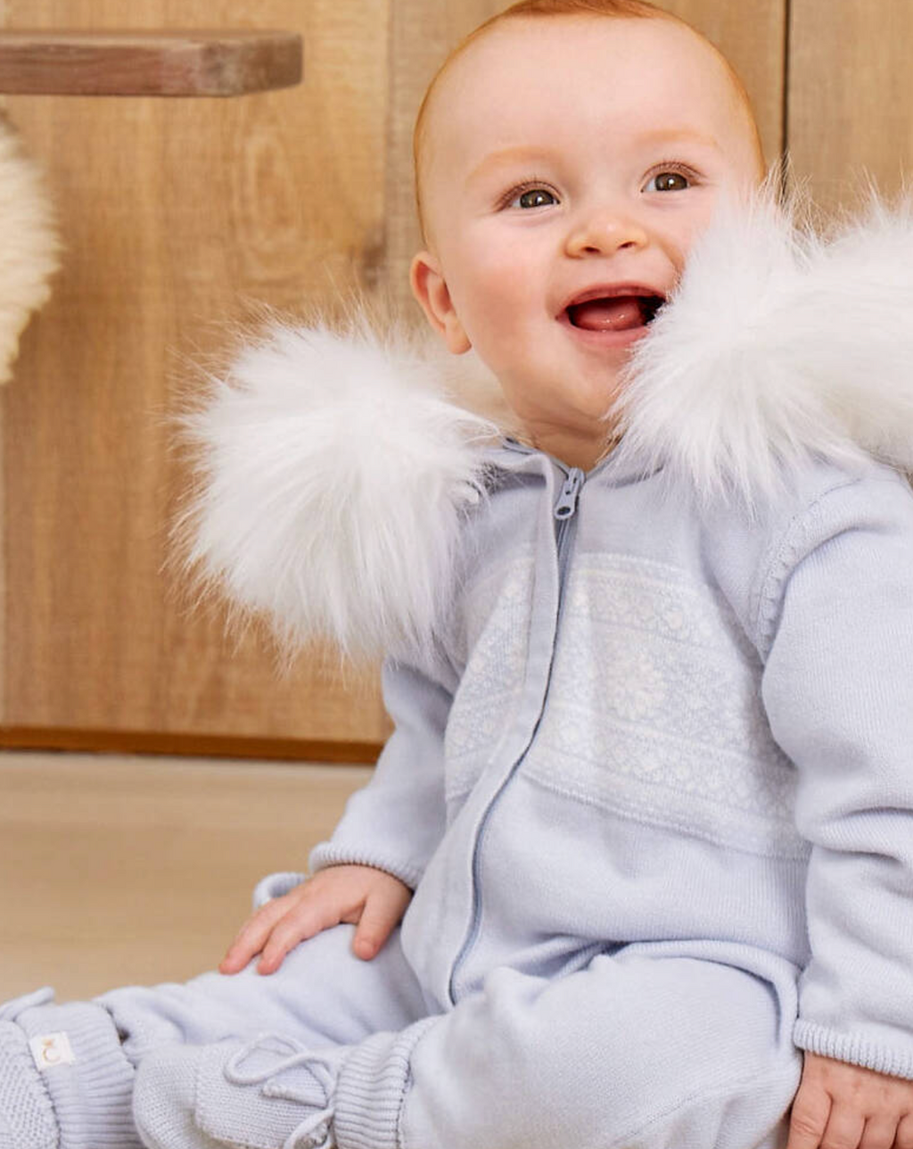 Caramelo Kids Baby Boys Blue Knitted Pramsuit