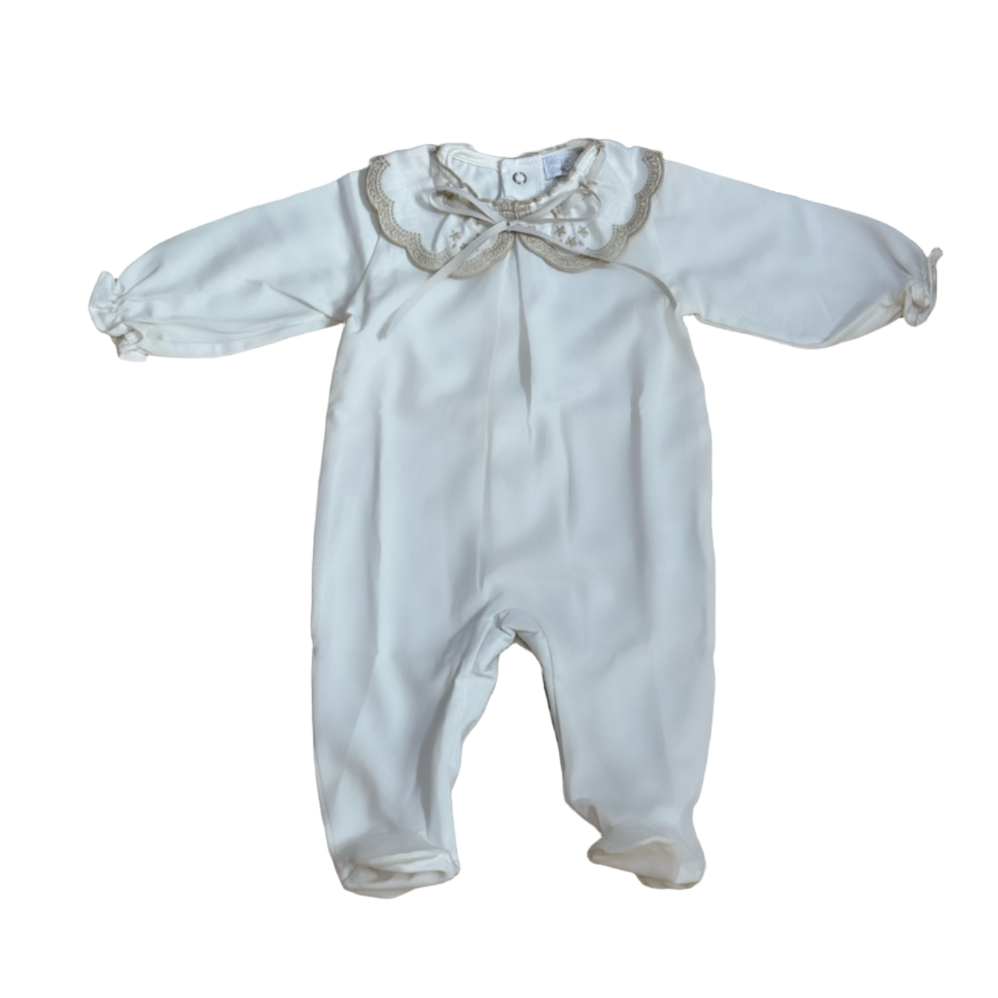 Deolinda Girls White with Beige Trim Babygrow DBV24122