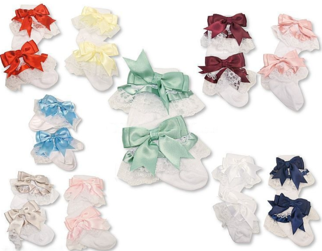 Baby Girls Bow Ankle Socks with Lace Detail (Multiple Colours)