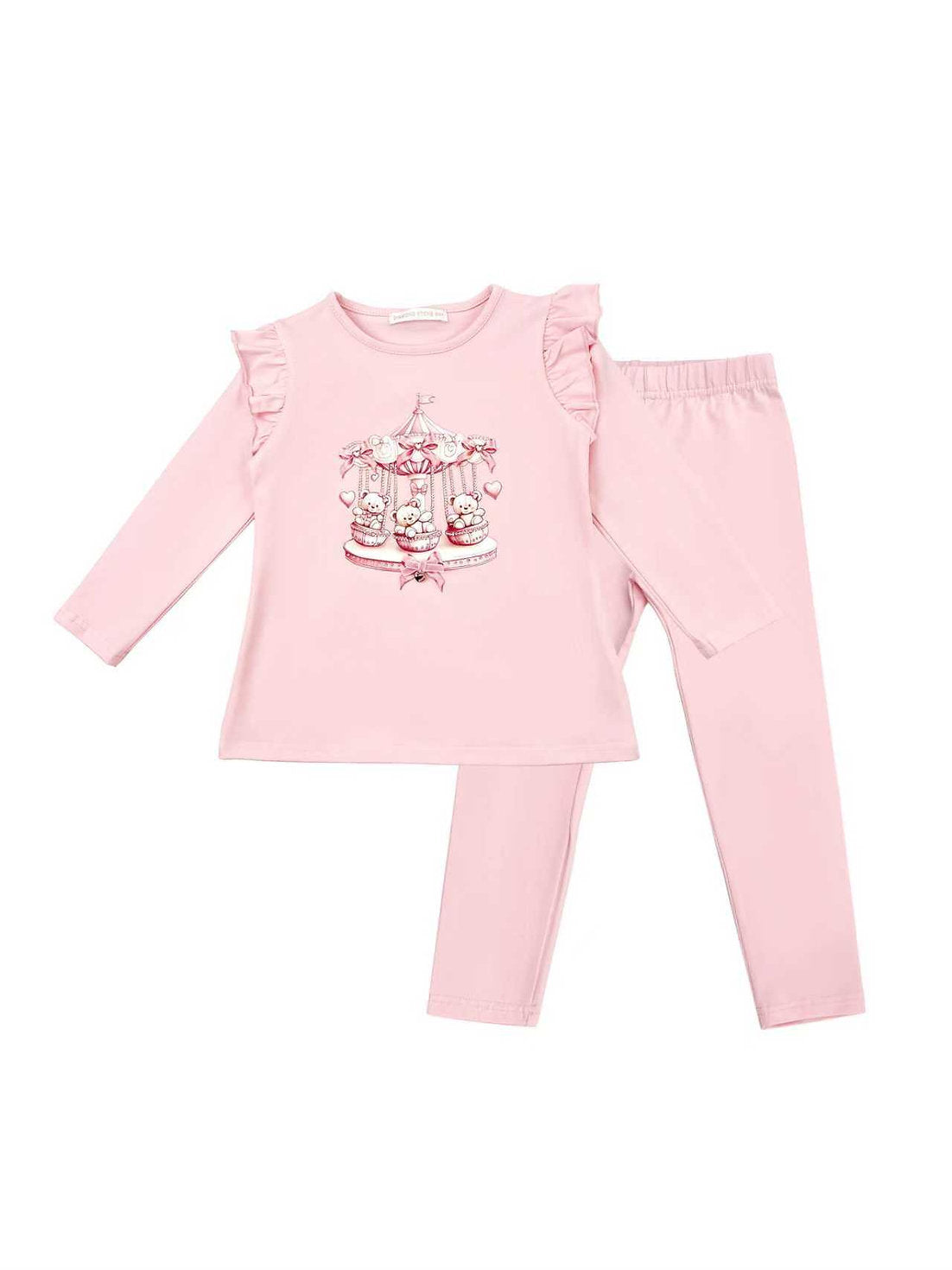 Girls Pink Ruffle Top and Legging Set Carousel Teddy Design