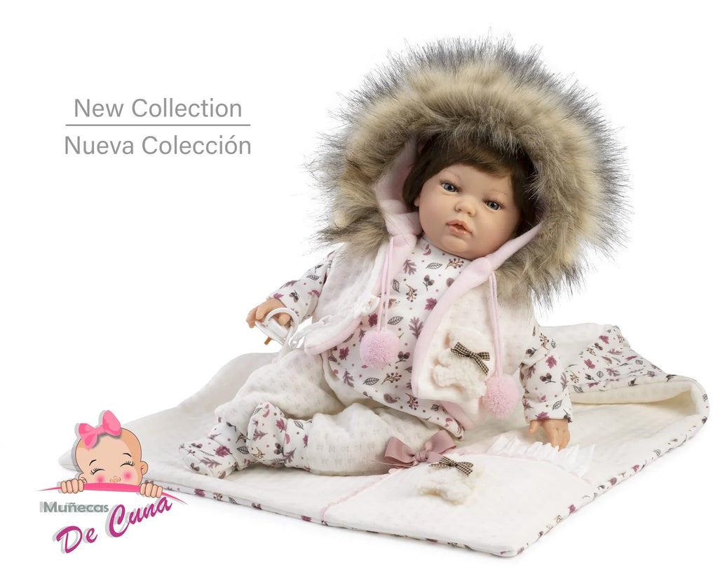 Reborn Baby Doll with Floral Outfit & Matching Accessories 42cm