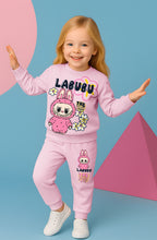 Girls Labubu Style 2 Piece Tracksuit Set Printed Sweatshirt and Joggers Light Pink