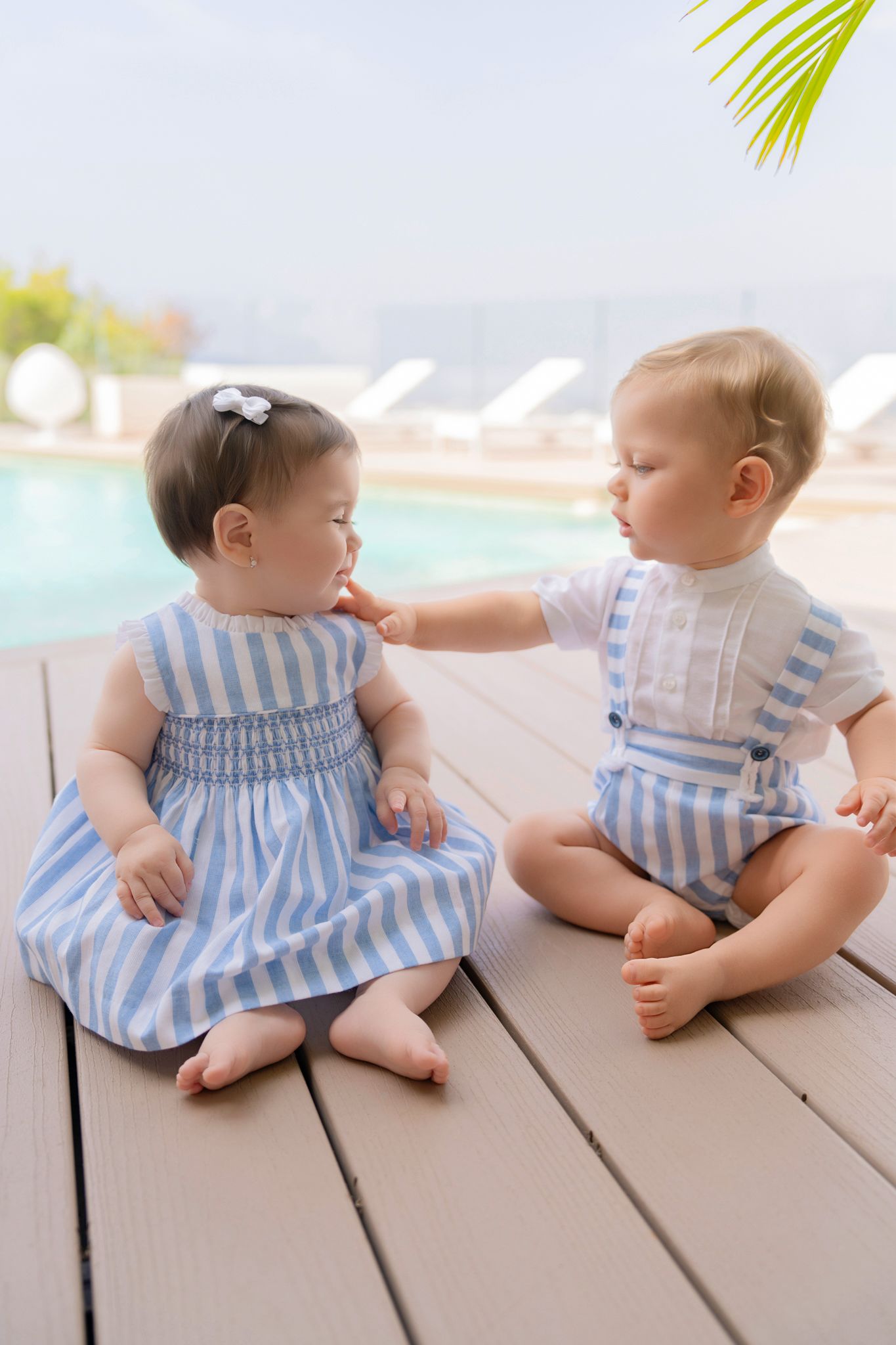 SS26 Miranda Baby Girls White & Blue Stripe Dress