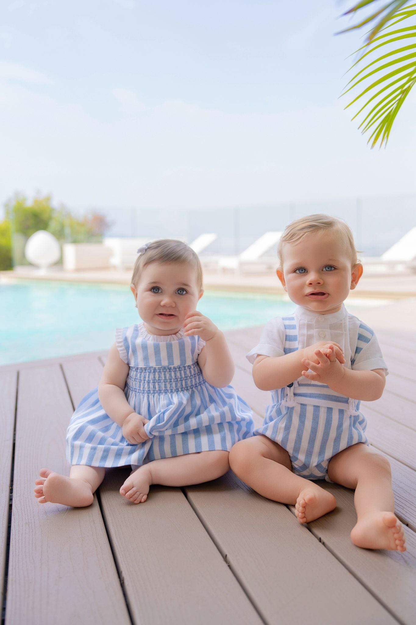 SS26 Miranda Baby Girls White & Blue Stripe Dress