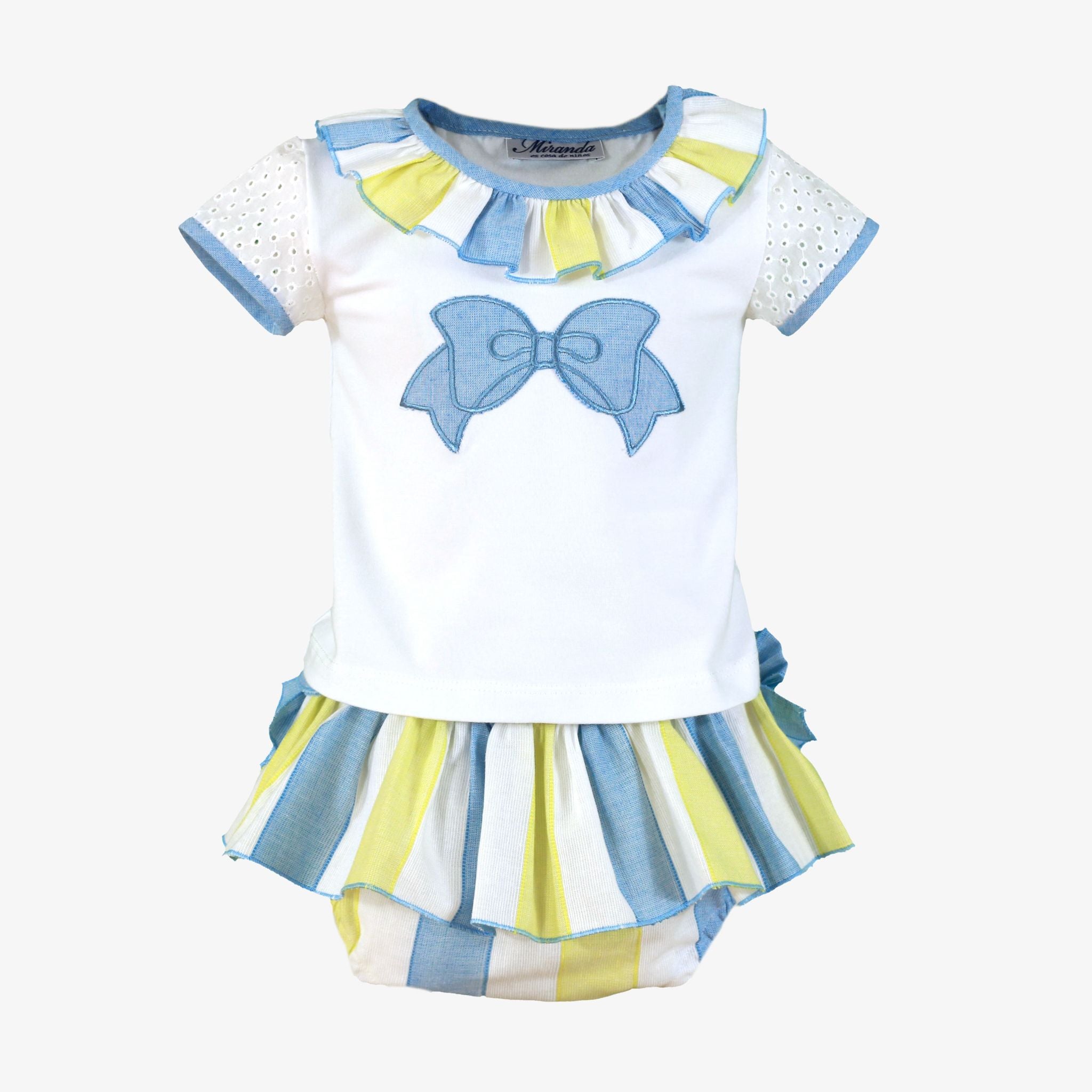 PRE ORDER SS26 Miranda Baby Girl Lemon & Blue Stripe Jam Pant Set