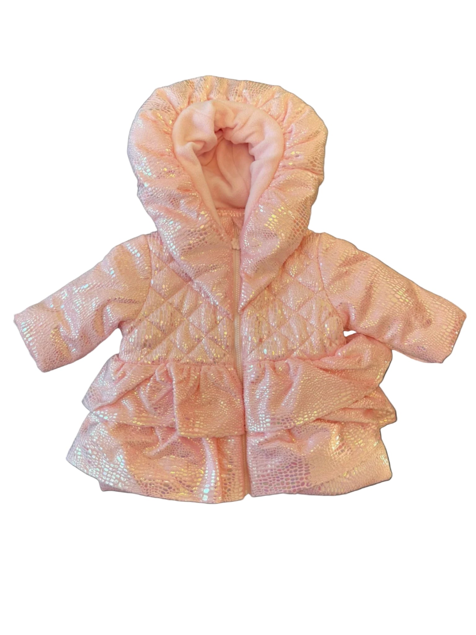 Girls Iridescent Winter Coat Fleece Lined with Hood, Sizes 3M to 5Y, White or Pink