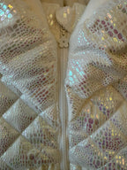 Girls Iridescent Winter Coat Fleece Lined with Hood, Sizes 3M to 5Y, White or Pink