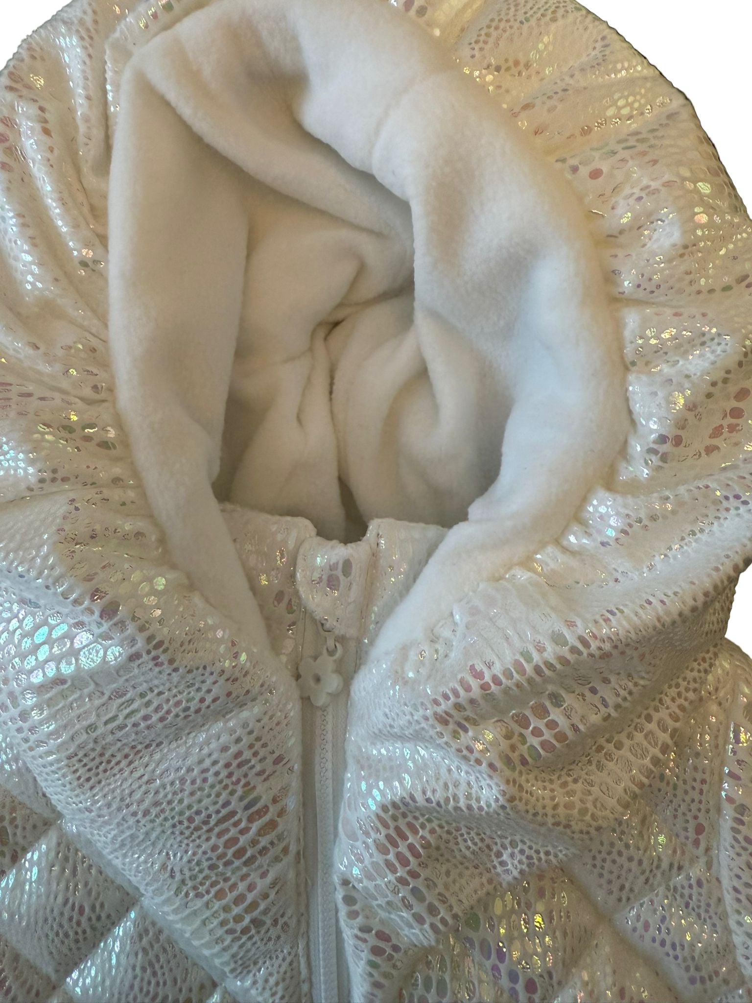 Girls Iridescent Winter Coat Fleece Lined with Hood, Sizes 3M to 5Y, White or Pink