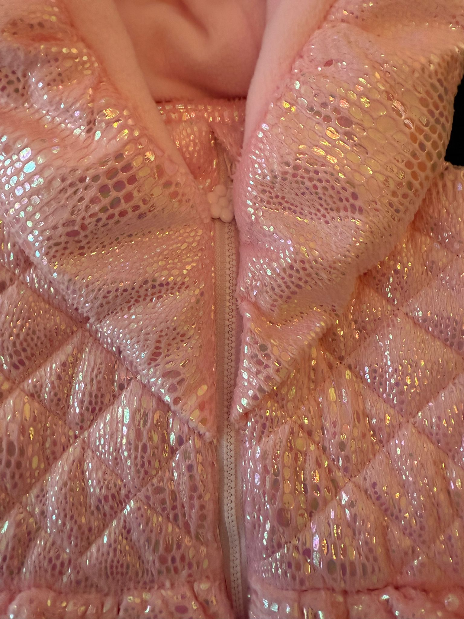 Girls Iridescent Winter Coat Fleece Lined with Hood, Sizes 3M to 5Y, White or Pink