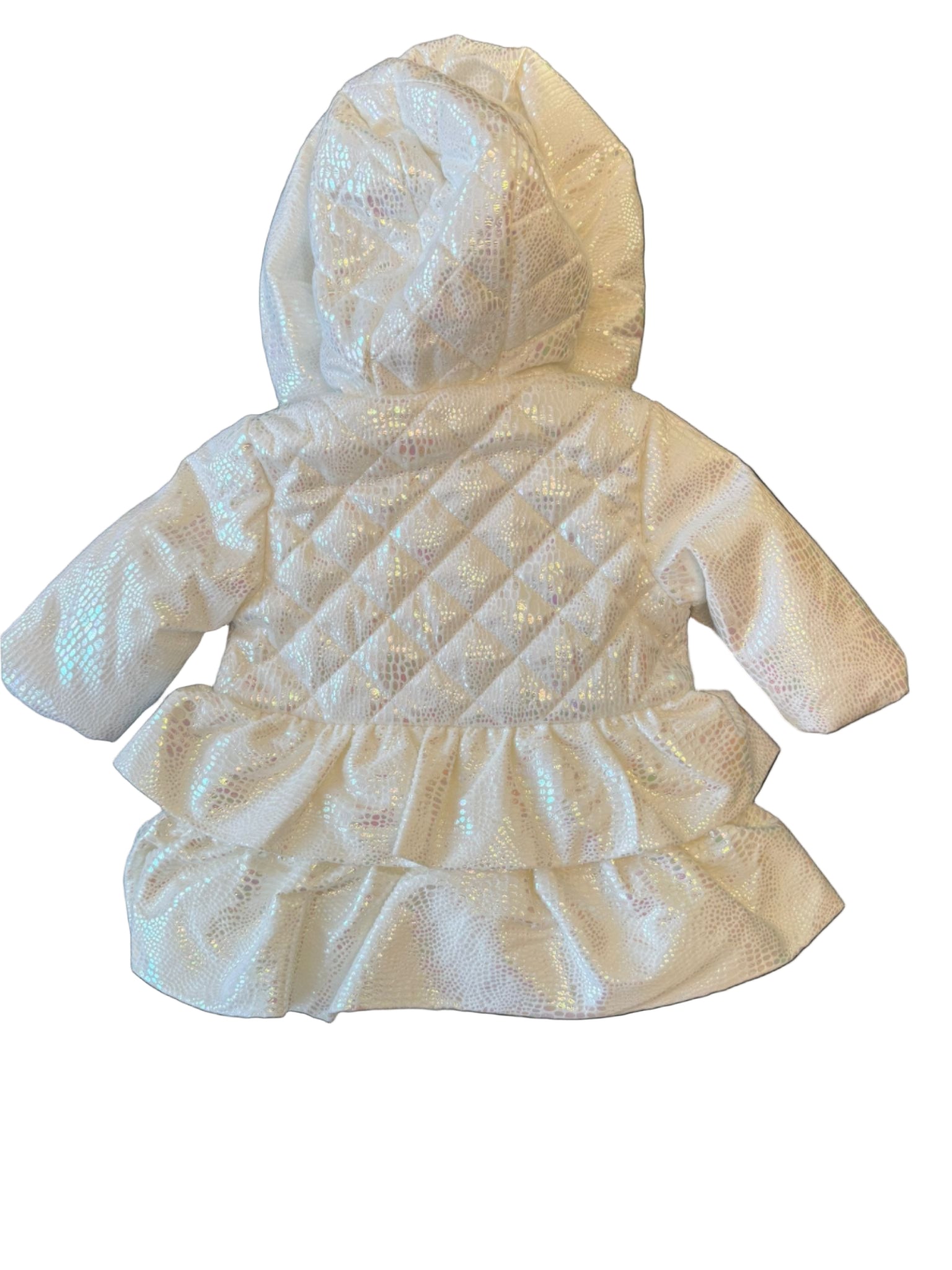 Girls Iridescent Winter Coat Fleece Lined with Hood, Sizes 3M to 5Y, White or Pink
