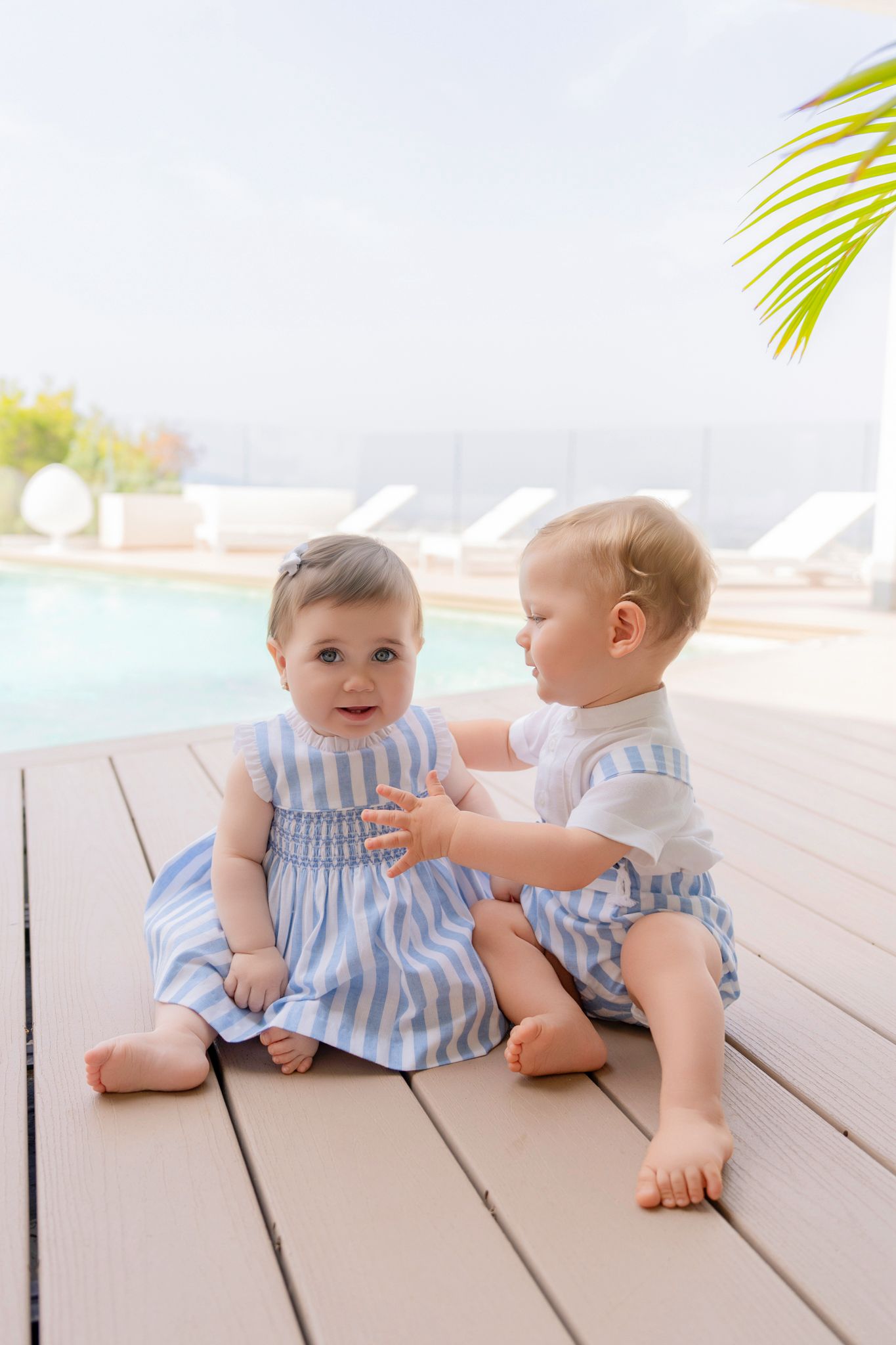SS26 Miranda Baby Girls White & Blue Stripe Dress