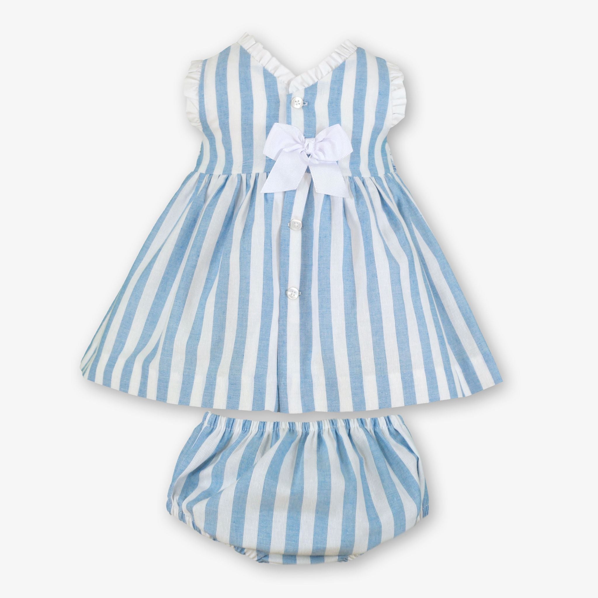 SS26 Miranda Baby Girls White & Blue Stripe Dress