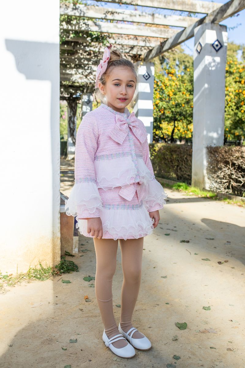 PRE ORDER AW25 Naxos Girls Pink 2 Piece Tweed Blazer and Skirt Set 7669