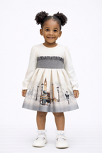 AW25 Miranda Baby Girls Cream & Grey London Scene Print Dress