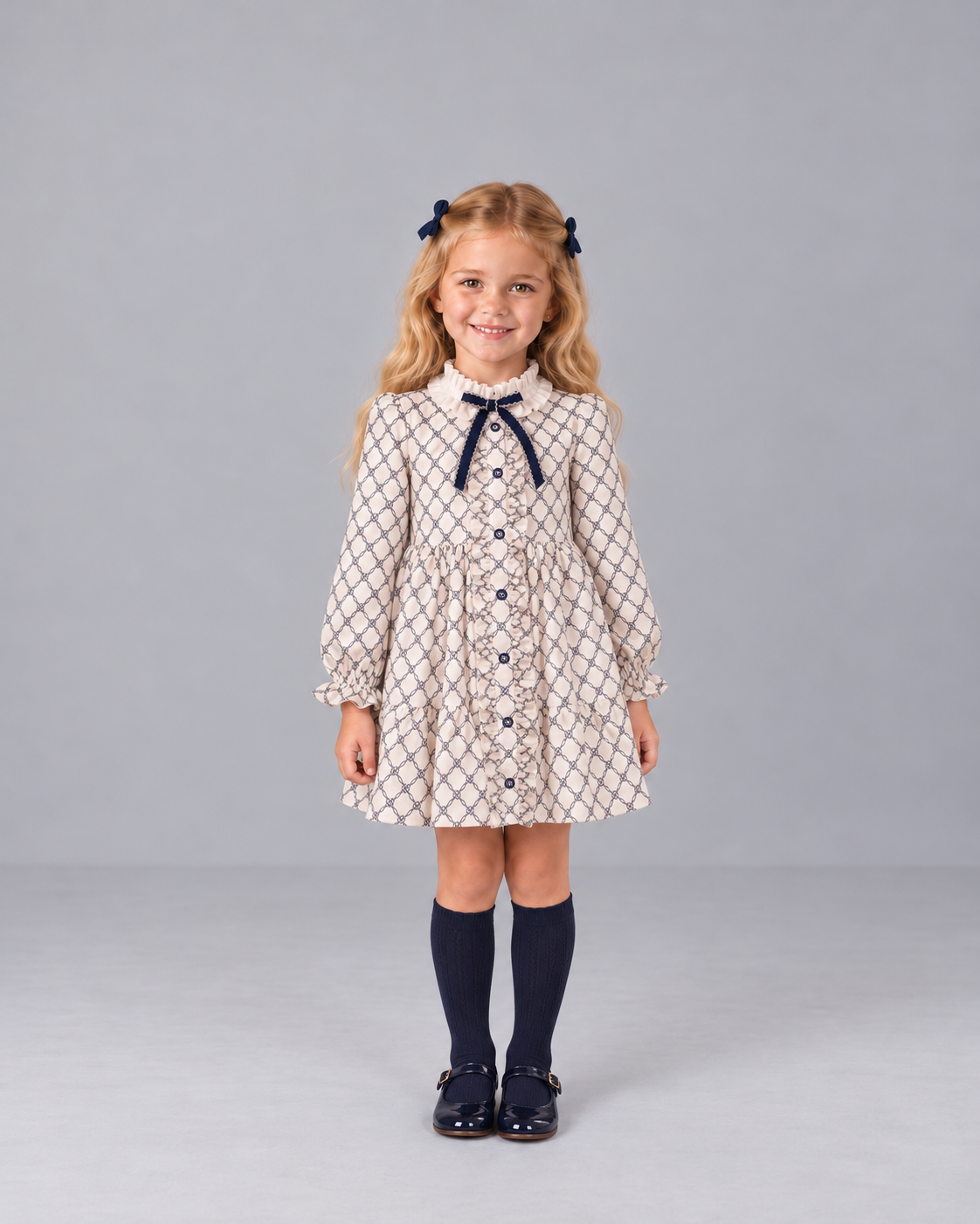 AW26 Rochy Girls  Navy & Cream Dress