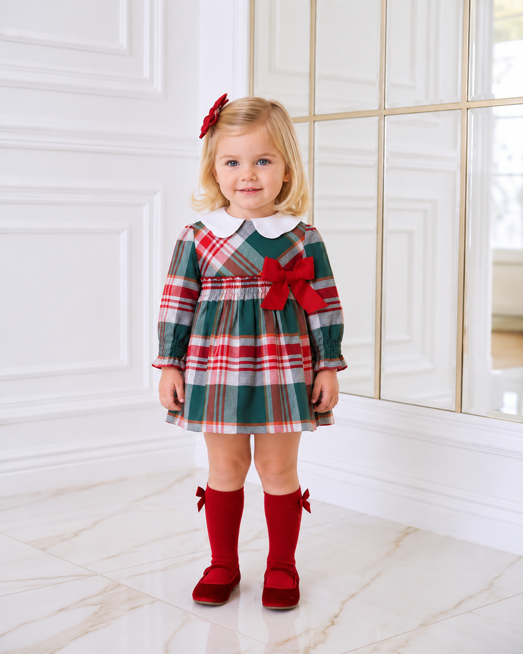 AW26 Miranda Girls Green & Red Plaid Dress