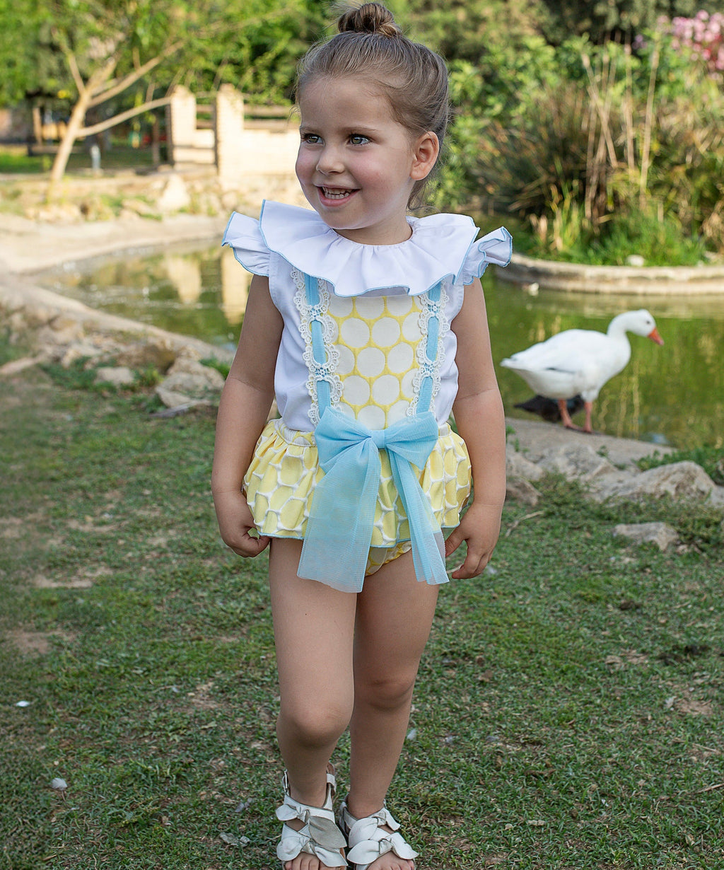 SS26 Naxos Girls Lemon and Blue Shirt & Romper