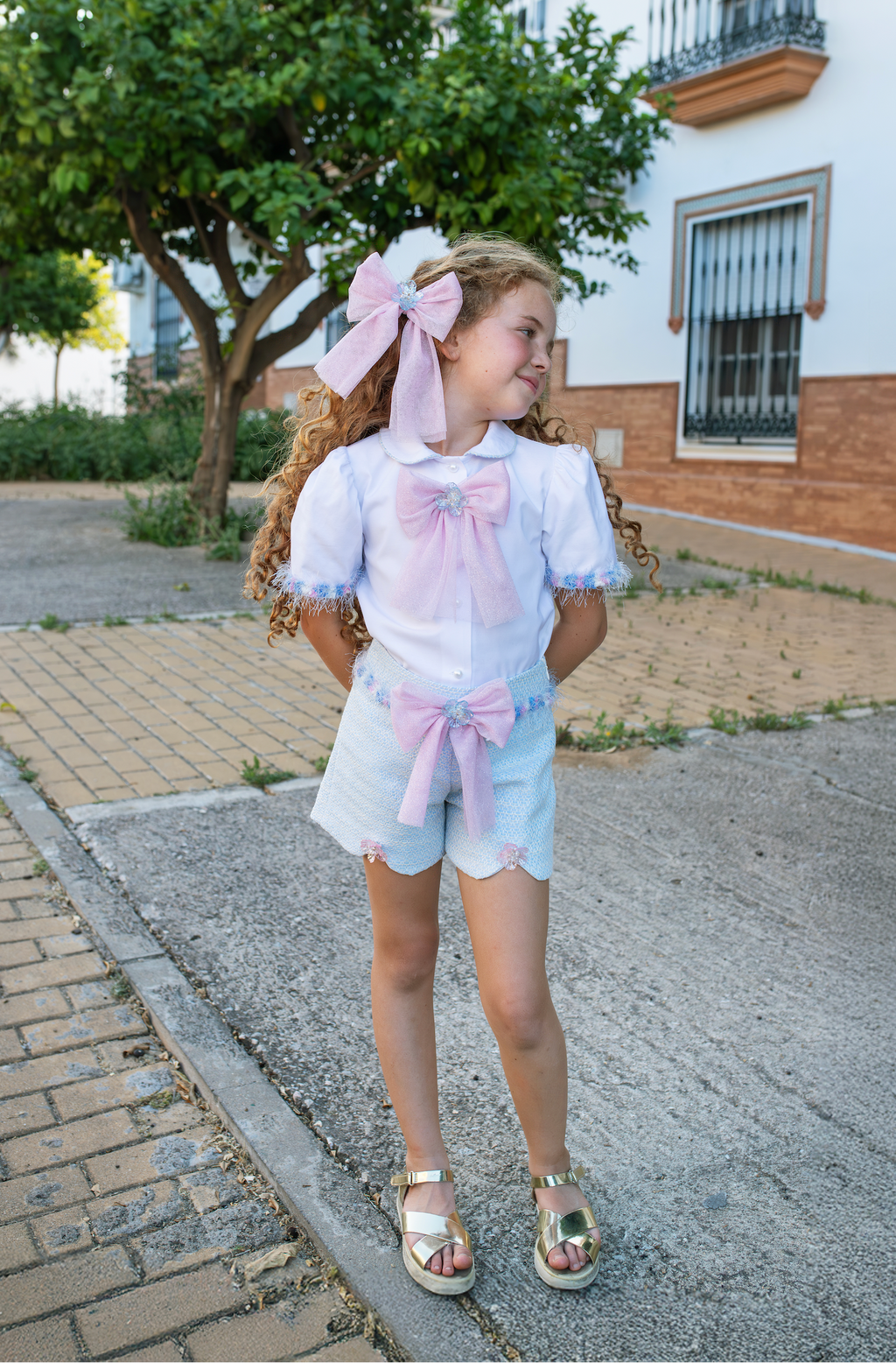 SS26 Naxos Girls Blue & Pink Tulle Short Set